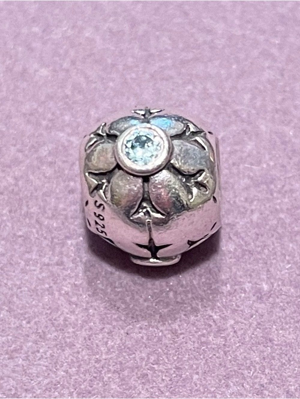 Authentic Pandora Retired Aqua CZ Snowflake Charm 790367CZA Sterling Silver